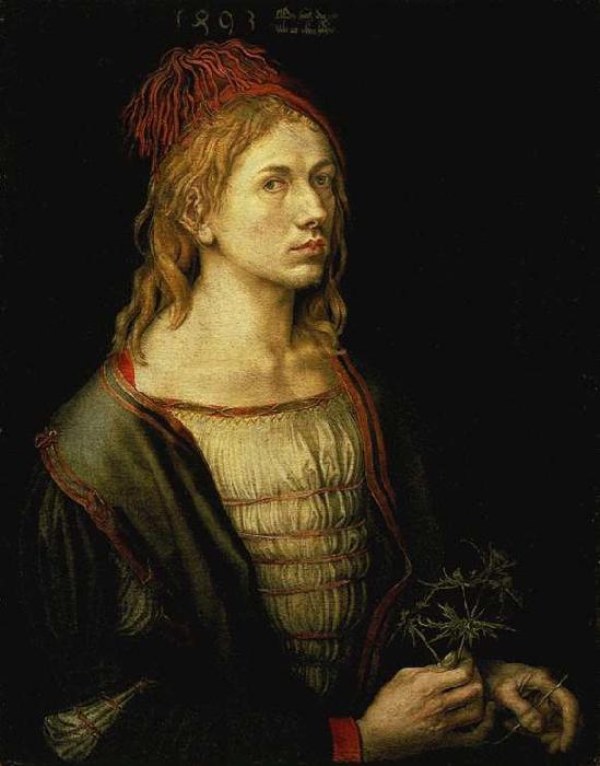 Albrecht Durer Portrait of the Artist Holding a Thistle oil painting image